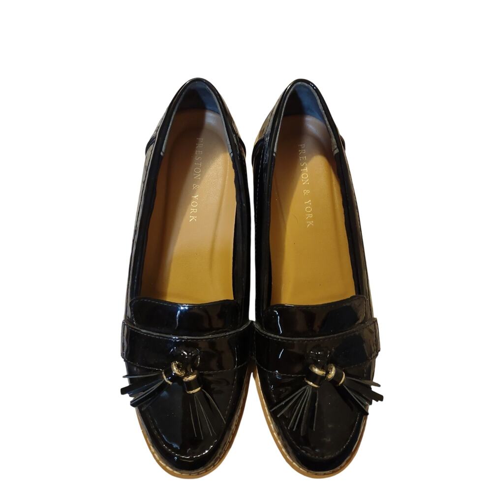 Preston & York Leather Black Loafers With Tassels 6 Preppy Academia Classic